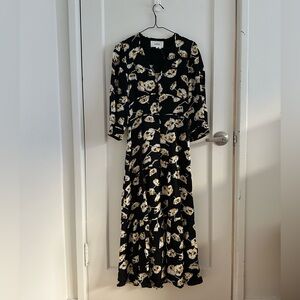 ba&sh Lady Dress Floral Black Midi Dress